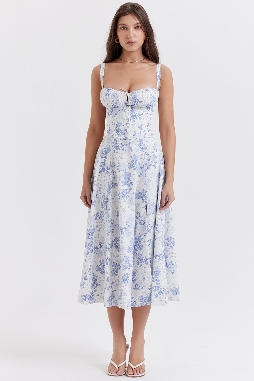 Elin Midi Jurk | Bloemenprint met Zijsplit