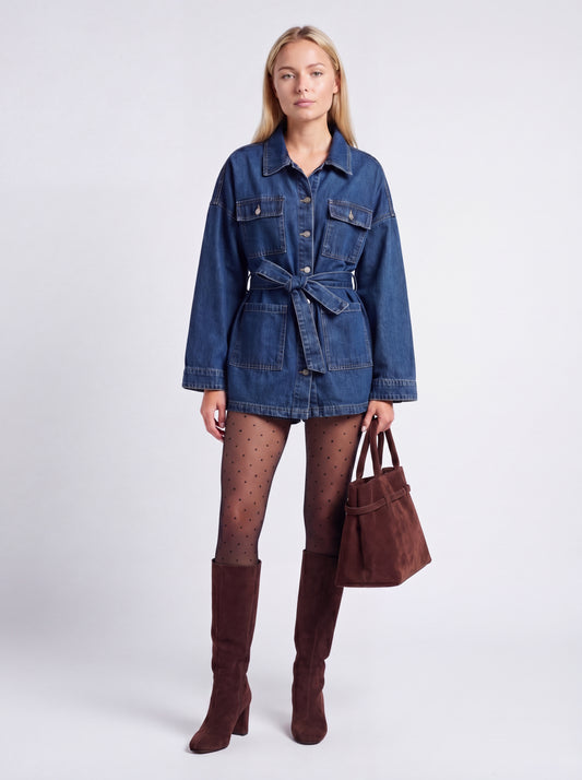 Elodie Dames Denim Jasje | Oversized Boyfriend Pasvorm | Strikceintuur Detail met Knoopsluiting
