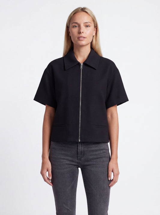 Odette Dames Blouse Jacket | Oversized Fit | Korte Mouwen met Ritssluiting