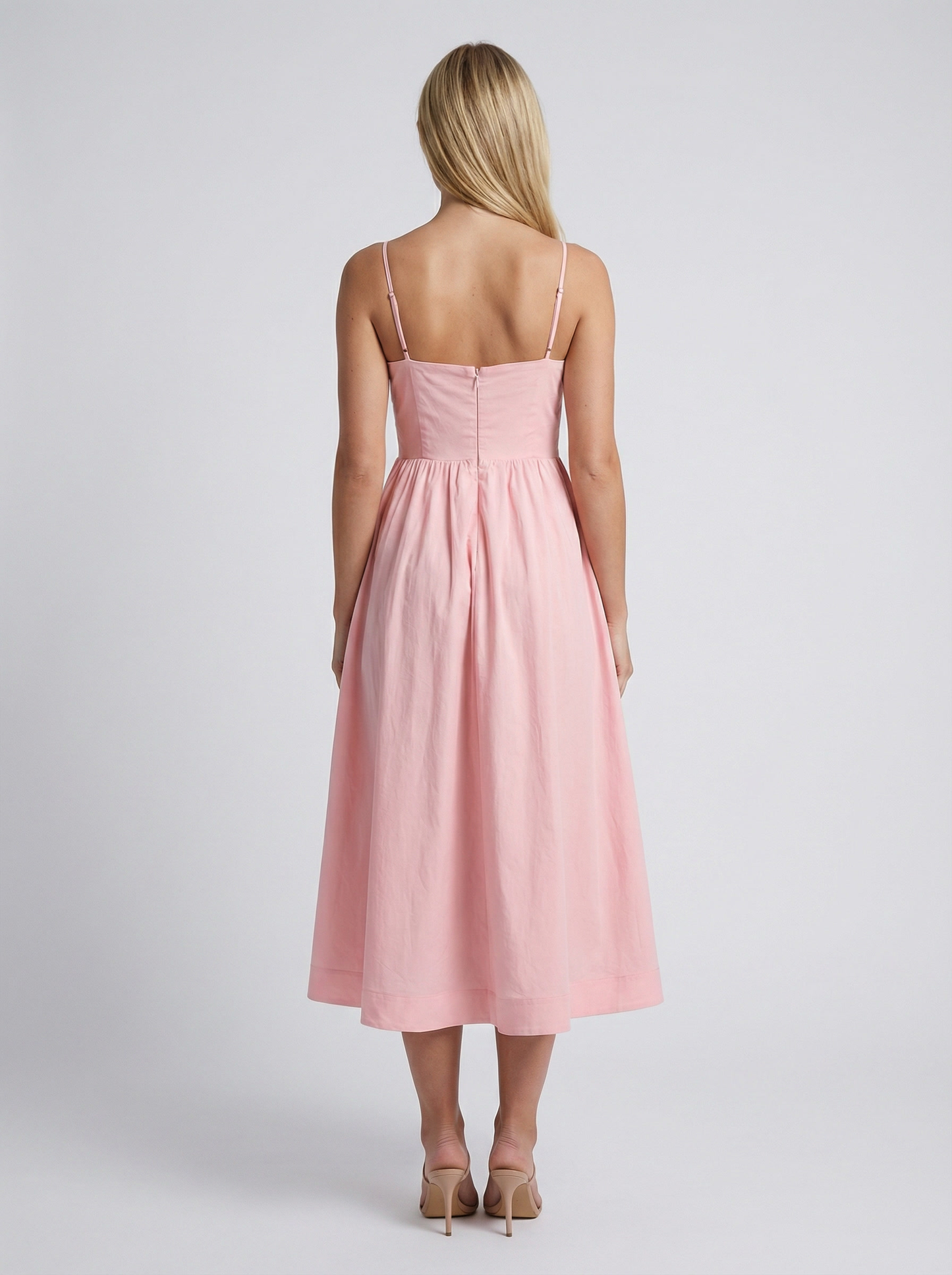 Joruna Women's Midi Dress | Fitted Bodice | Wide A-line Skirt | Spaghetti Straps