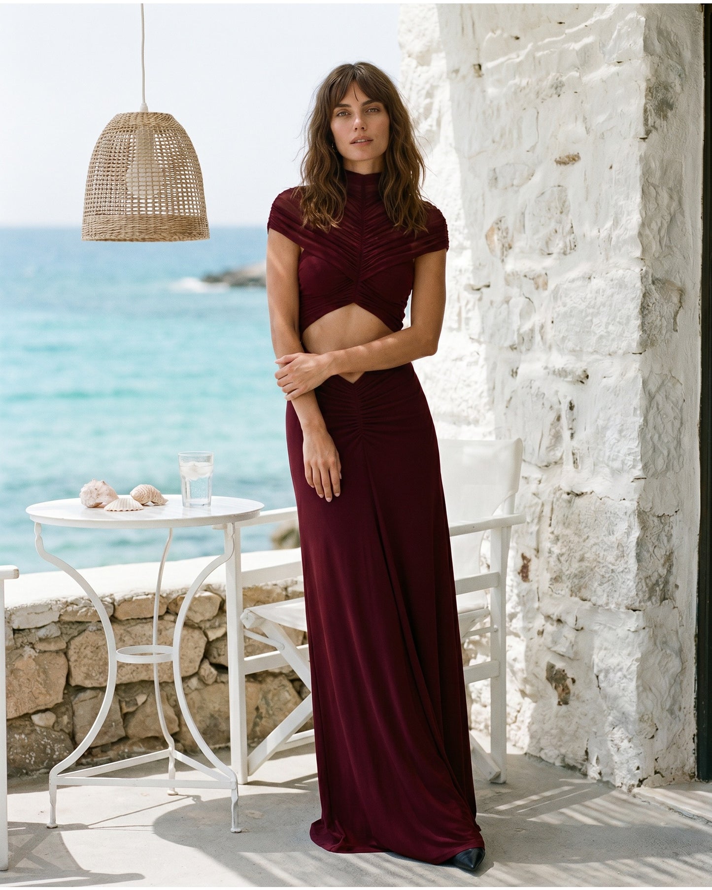 Marine Women's Maxi Dress | Cut-Out Waist | High Collar