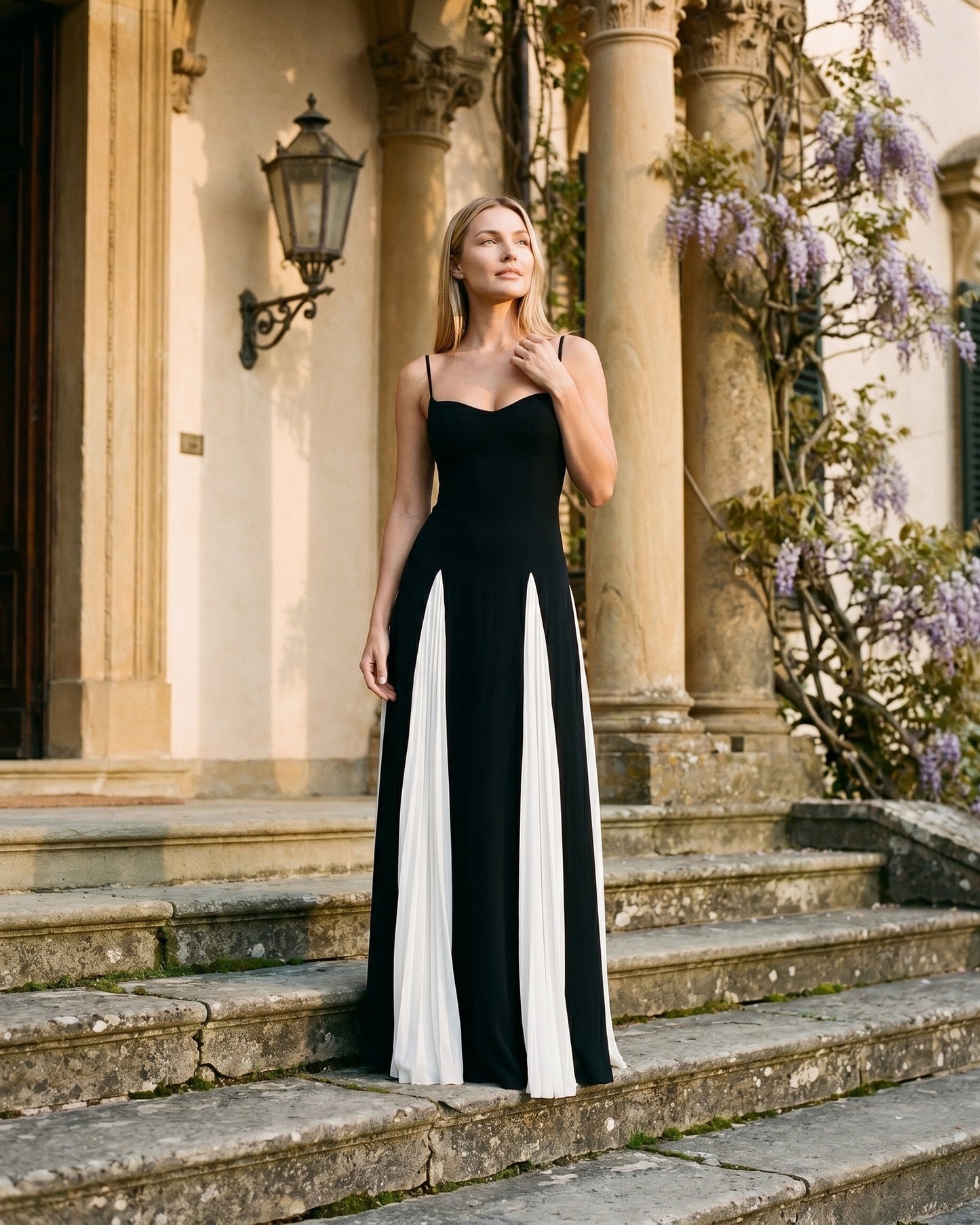 Dames Maxi Jurk | Sweetheart Hals | Zwart-Wit