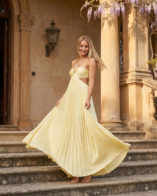 Marielle Women's Maxi Dress | Halter Neck | Pleated Skirt