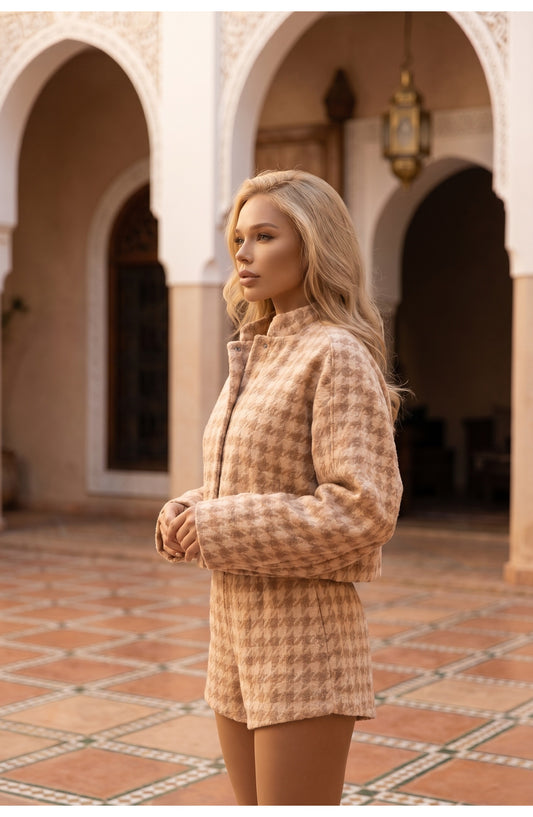 Cathy Women's Co-ord Set | Beige Check Pattern | Shorts