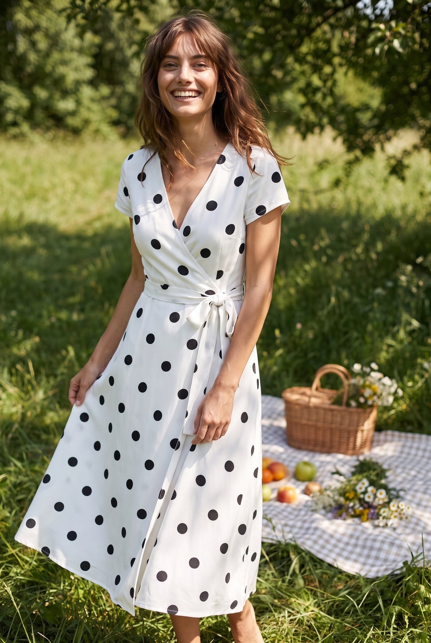Fernandine Dames Midi Jurk | V-Hals | Polkadot