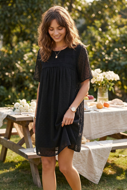 Victoire Ladies Mini Dress | Embroidered Details | Pleated Bodice