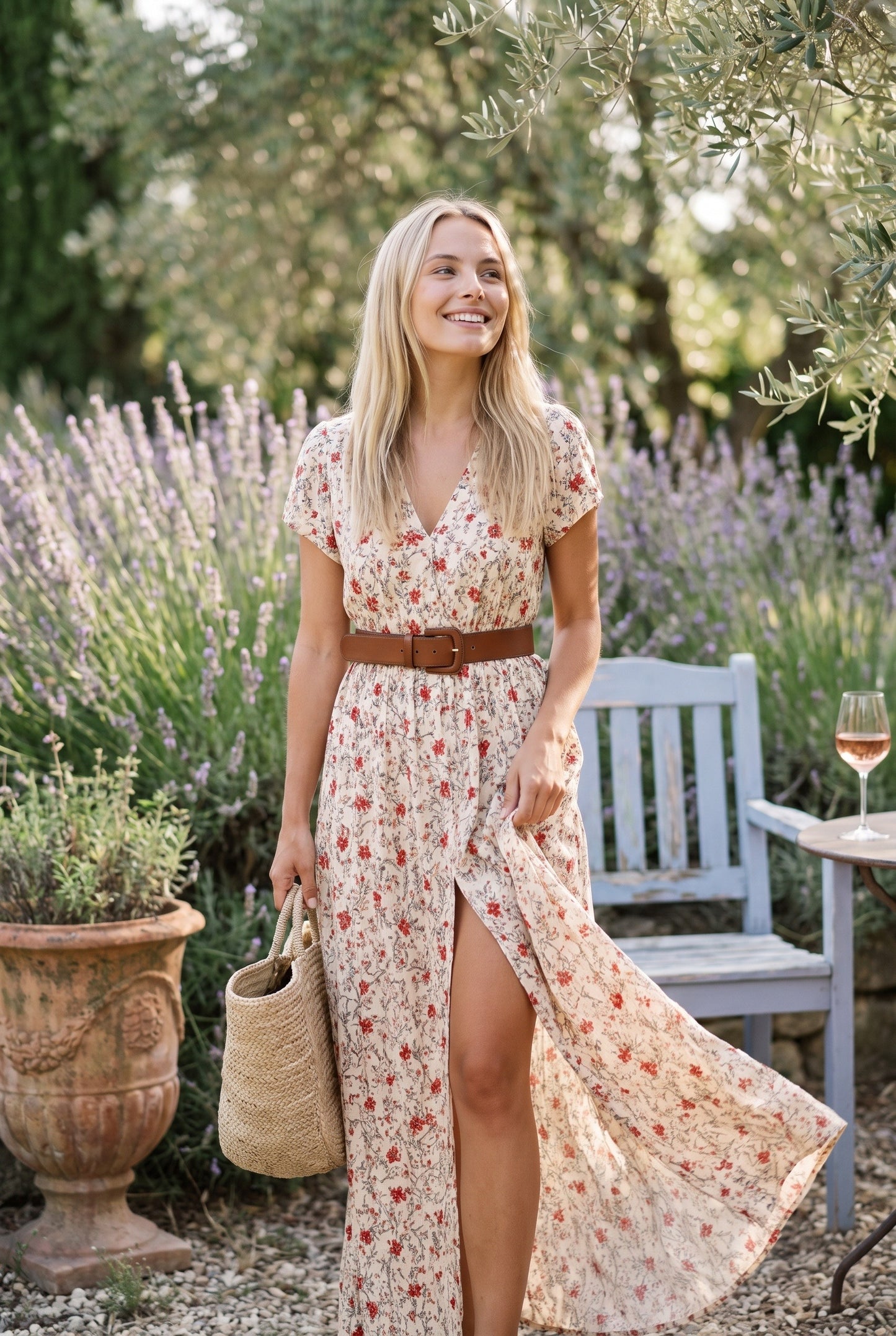 Claironde Dames Maxi Jurk met Bloemenprint | V-Hals | Elegante Split