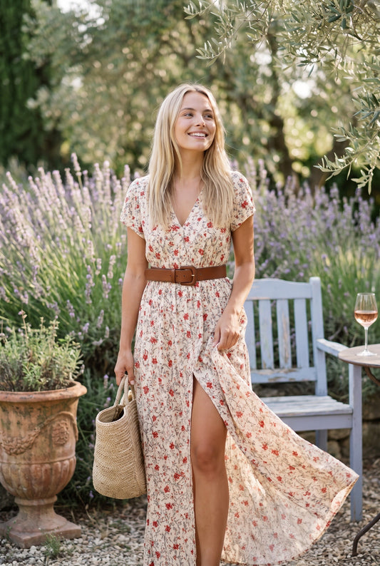 Claironde Dames Maxi Jurk met Bloemenprint | V-Hals | Elegante Split