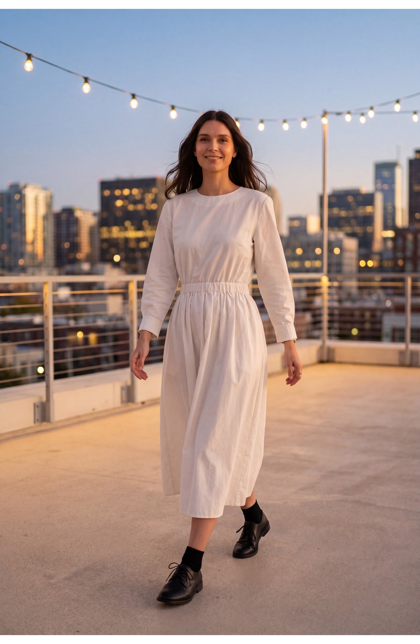 Dames Midi Jurk | Lange Mouwen | Elastische Taille