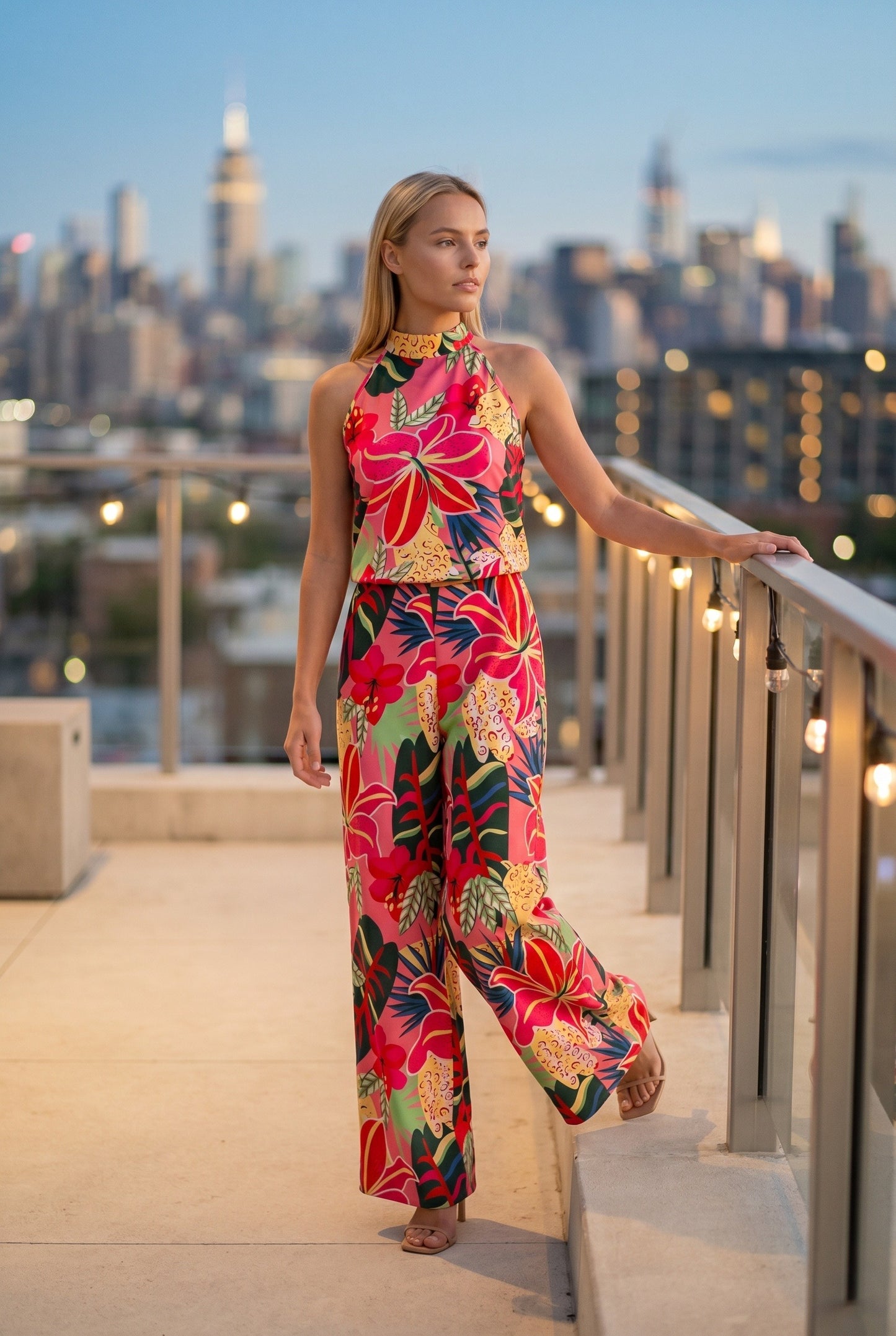 Gabrielle Dames Jumpsuit | Halternek | Tropische Bloemenprint