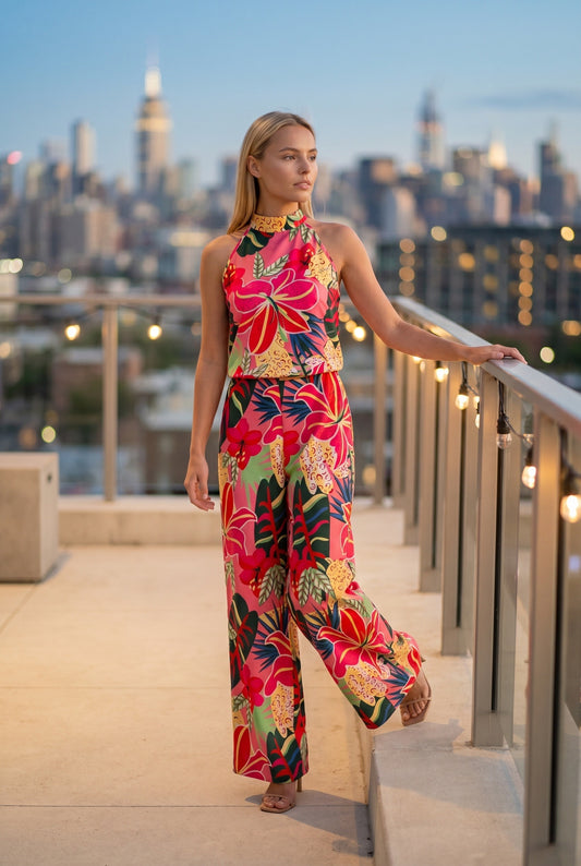 Gabrielle Dames Jumpsuit | Halternek | Tropische Bloemenprint