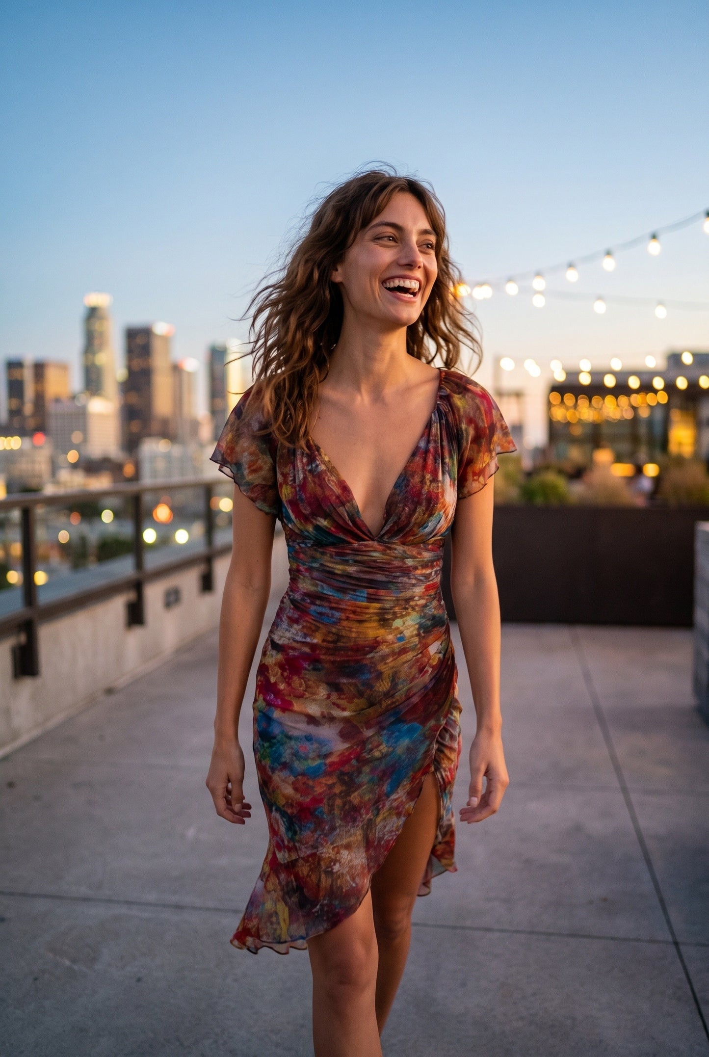 Dames Midi Jurk | Diepe V-Hals | Gedrapeerde Ruching
