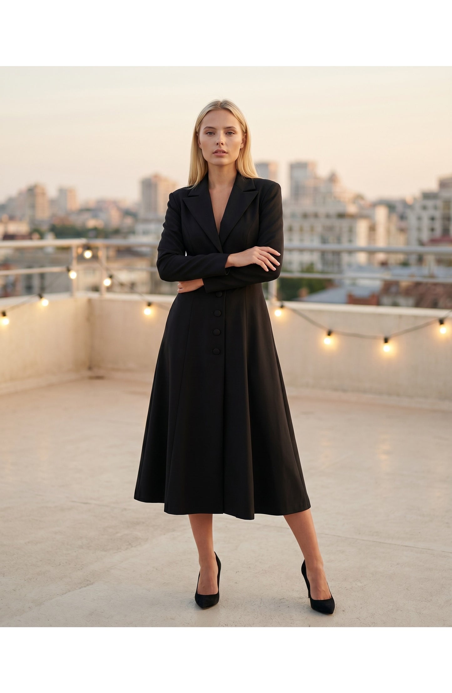 Women's Midi Dress | Lapel Collar | Flared Skirt