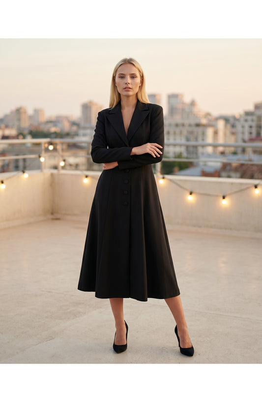 Women's Midi Dress | Lapel Collar | Flared Skirt