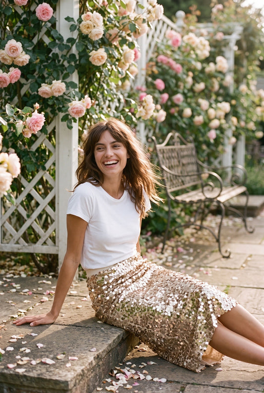 Sixtine Dames Midi Rok | Pailletten | Rechte Pasvorm