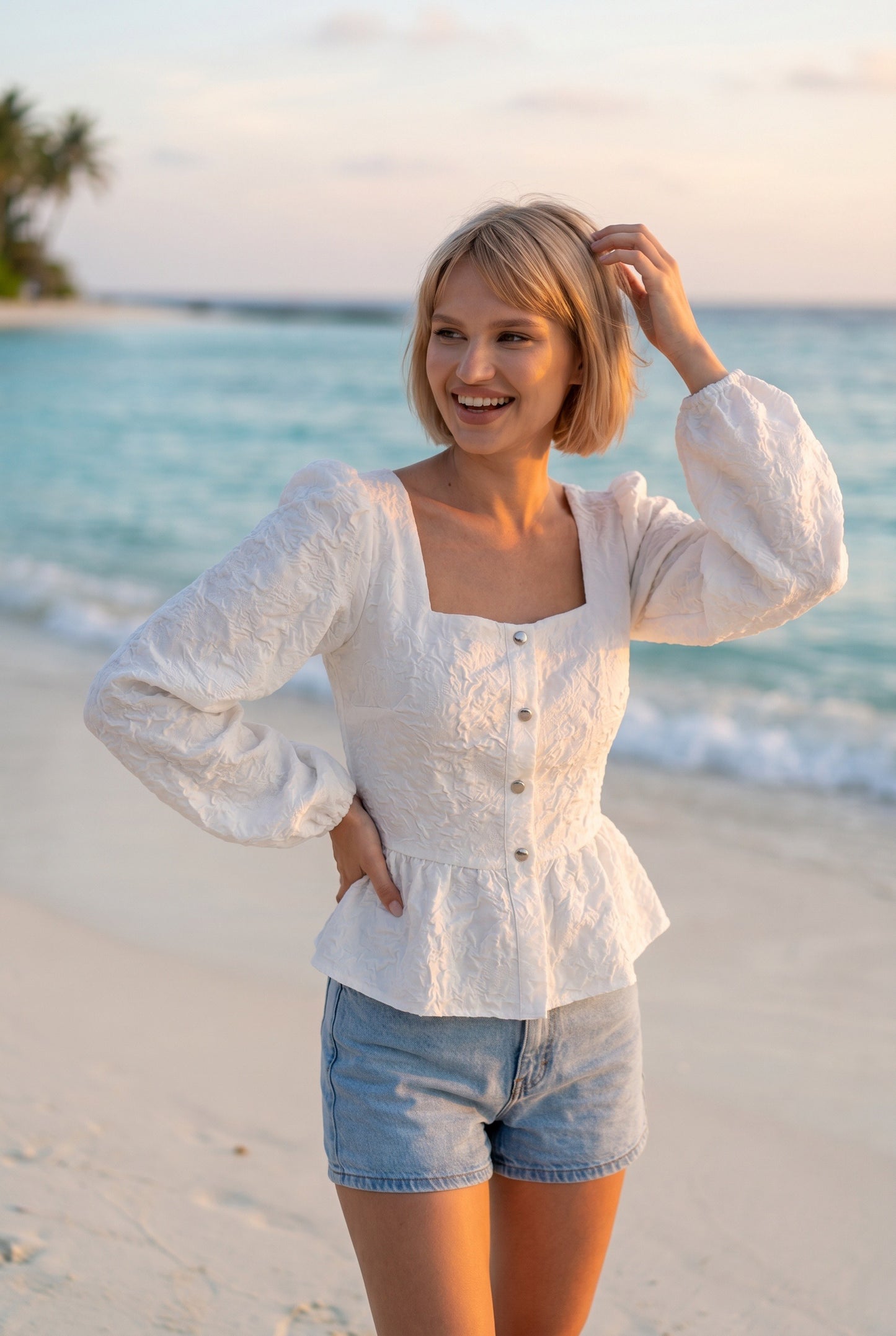 Aiglantine Dames Top | Peplum | Pofmouwen