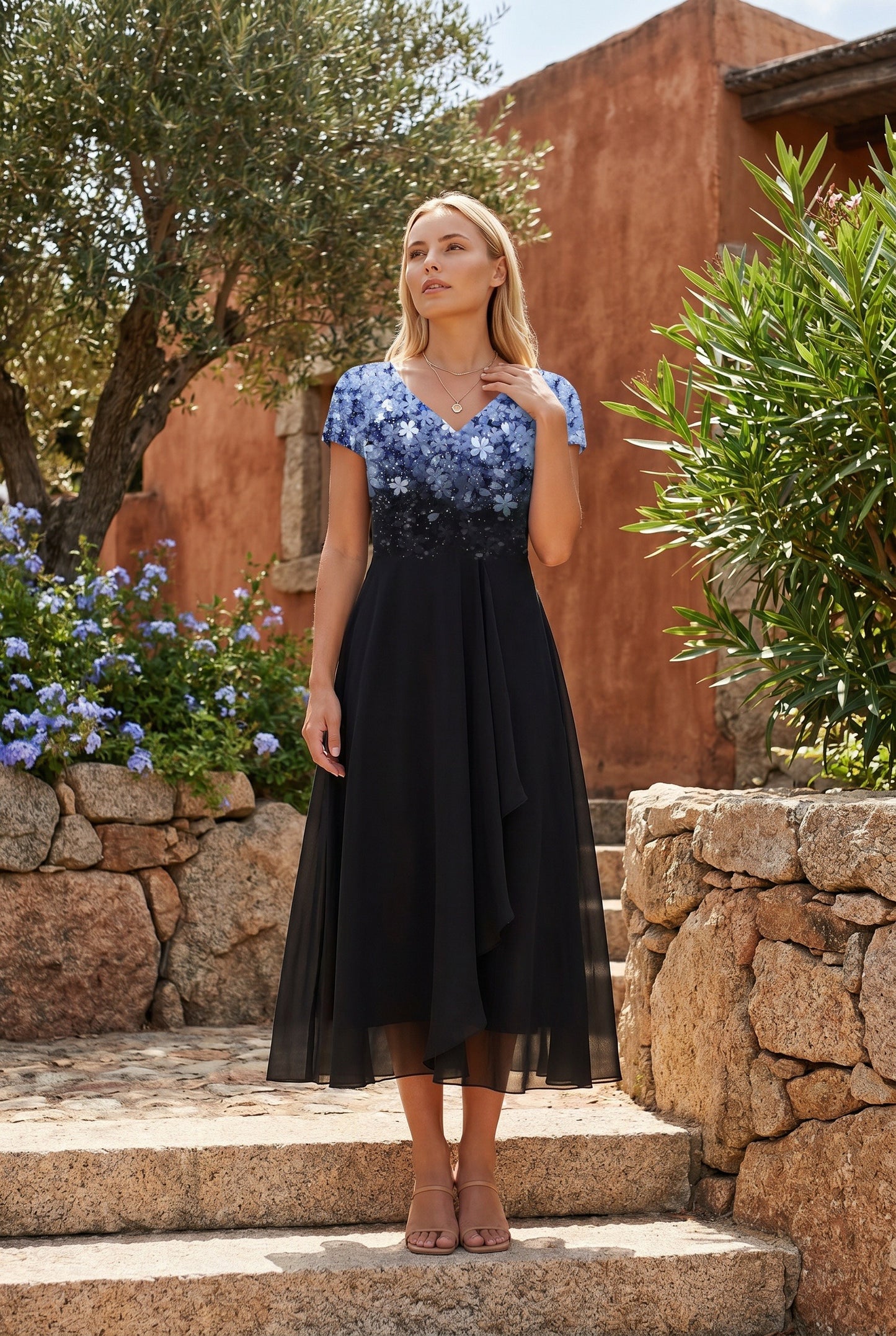 Marcia Dames Midi Jurk | Bloemenprint | Ombre Kleurverloop