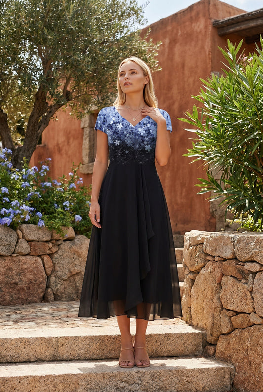Marcia Ladies Midi Dress | Floral Print | Ombre Color Gradient