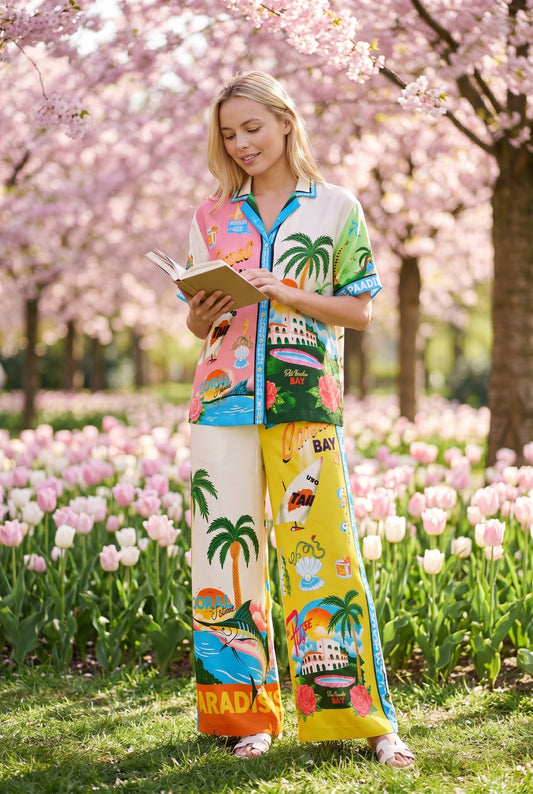 Élisa Women's Co-ord Set | Tropical Print | Wide Pants