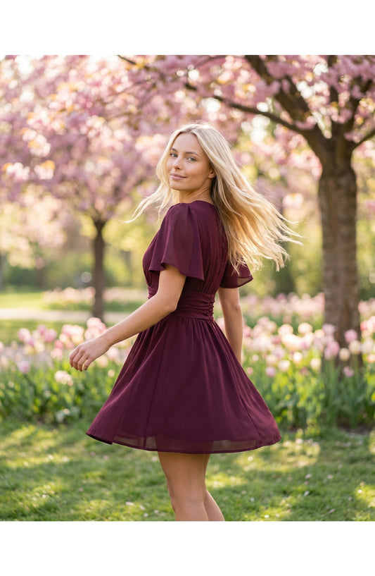 Suzanne Dames Mini Jurk | V-Hals | Gerimpelde Taille