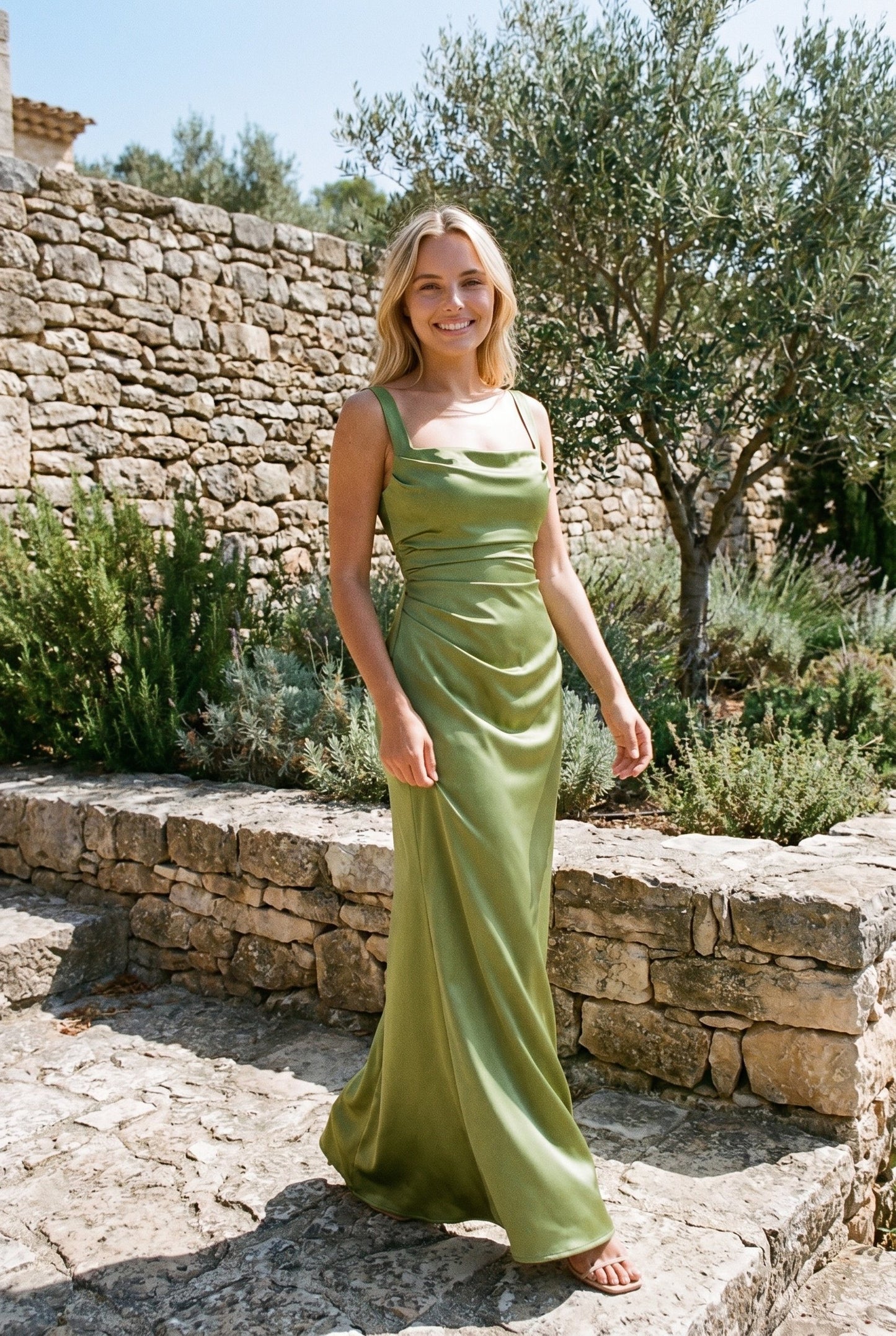 Lucile Dames Maxi Jurk | Satijnen Glans | Gedrapeerde Taille