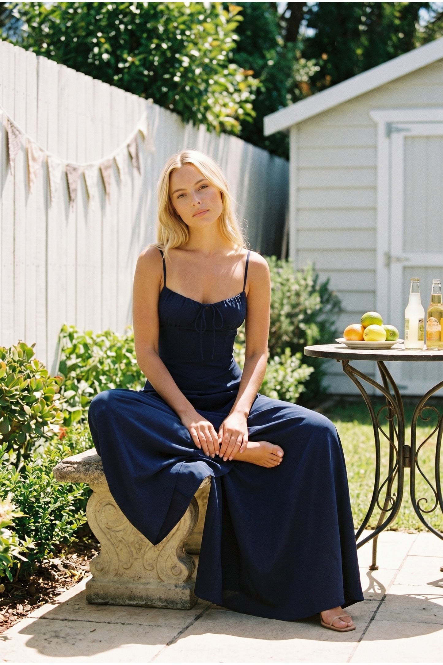 Lilou Dames Maxi Jurk | Strikdetail Bustier | Spaghettibandjes