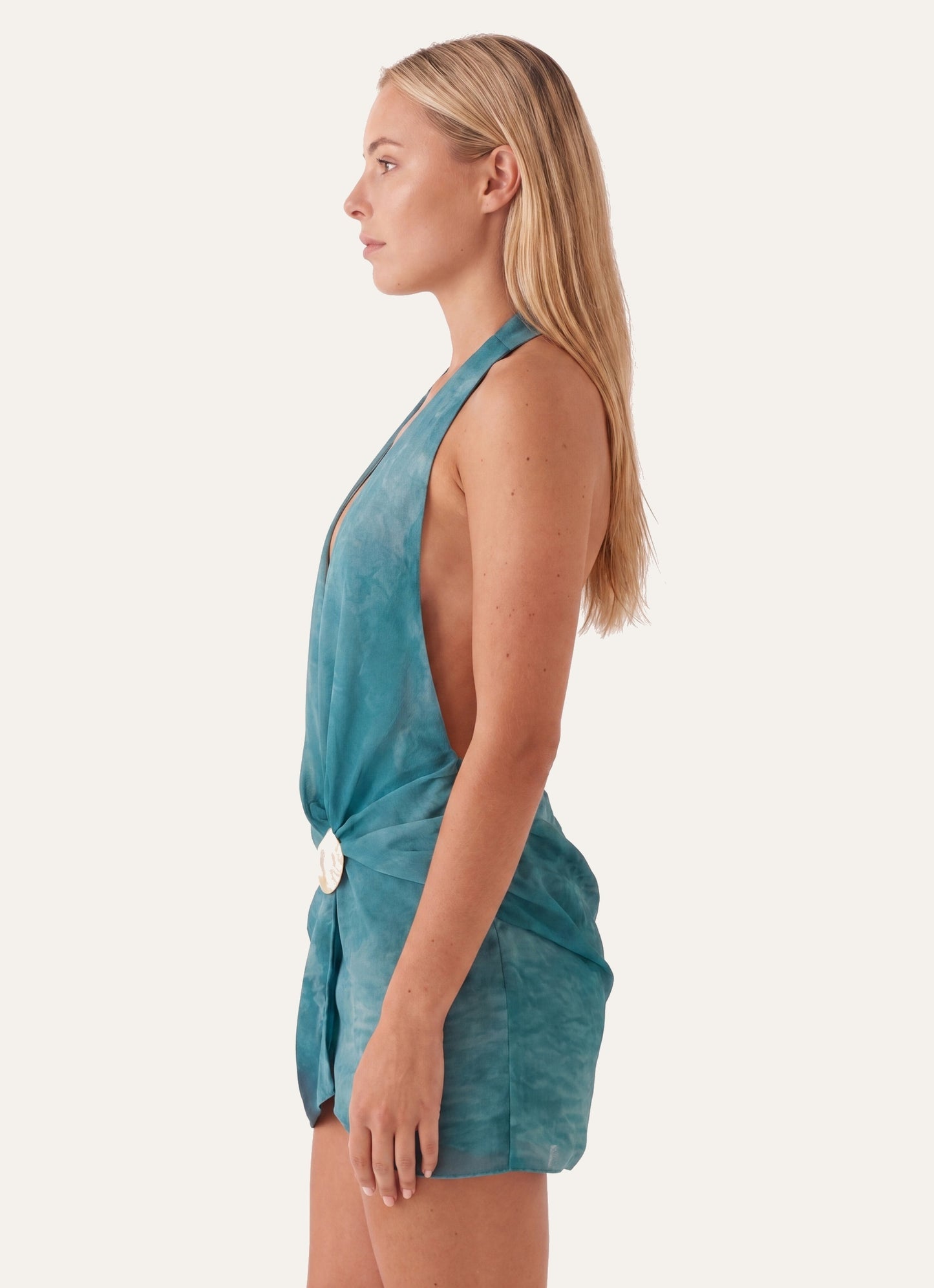 Eulalie Dames Halter Mini Jurk | Diepe V-hals | Schelp Detail