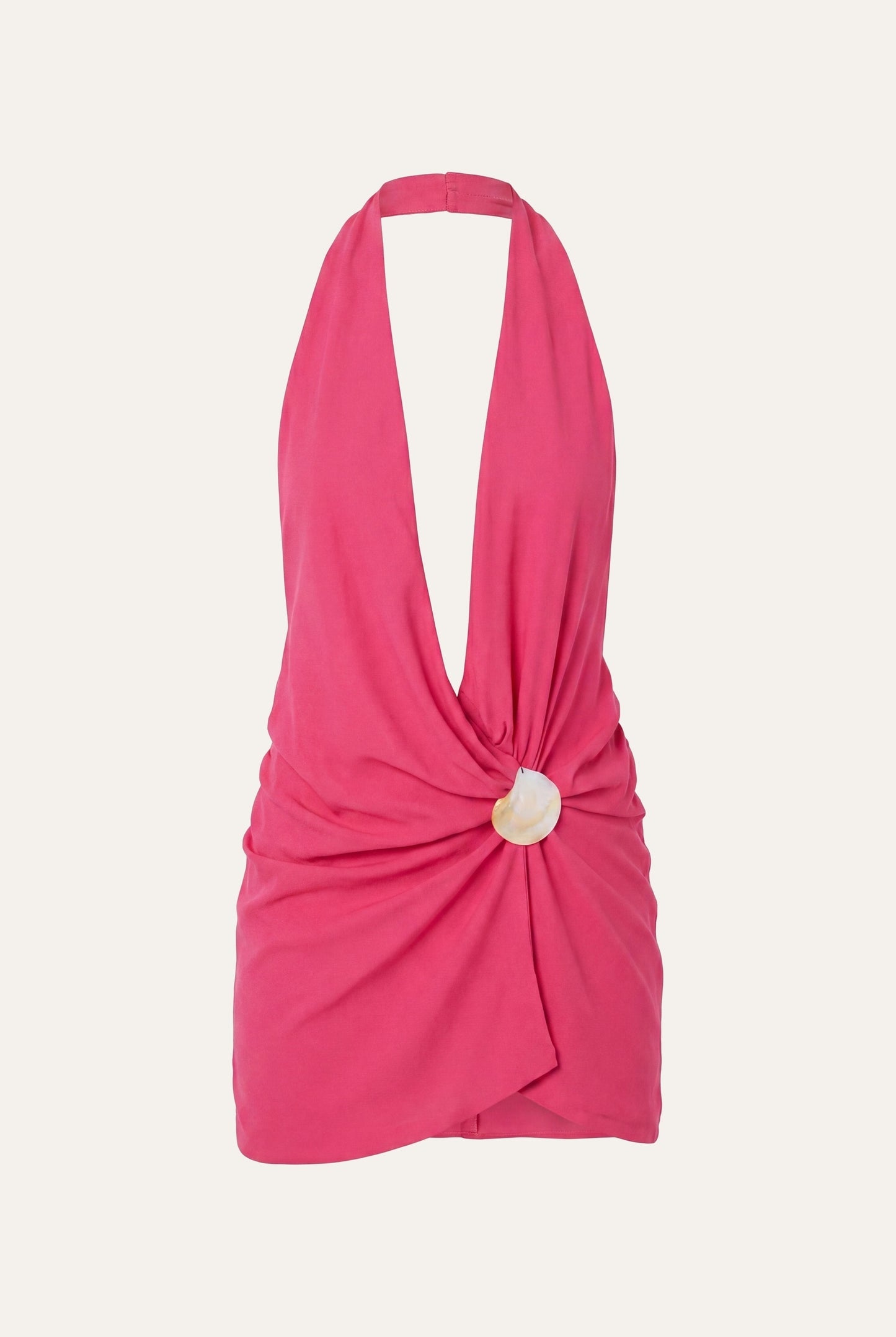 Eulalie Dames Halter Mini Jurk | Diepe V-hals | Schelp Detail