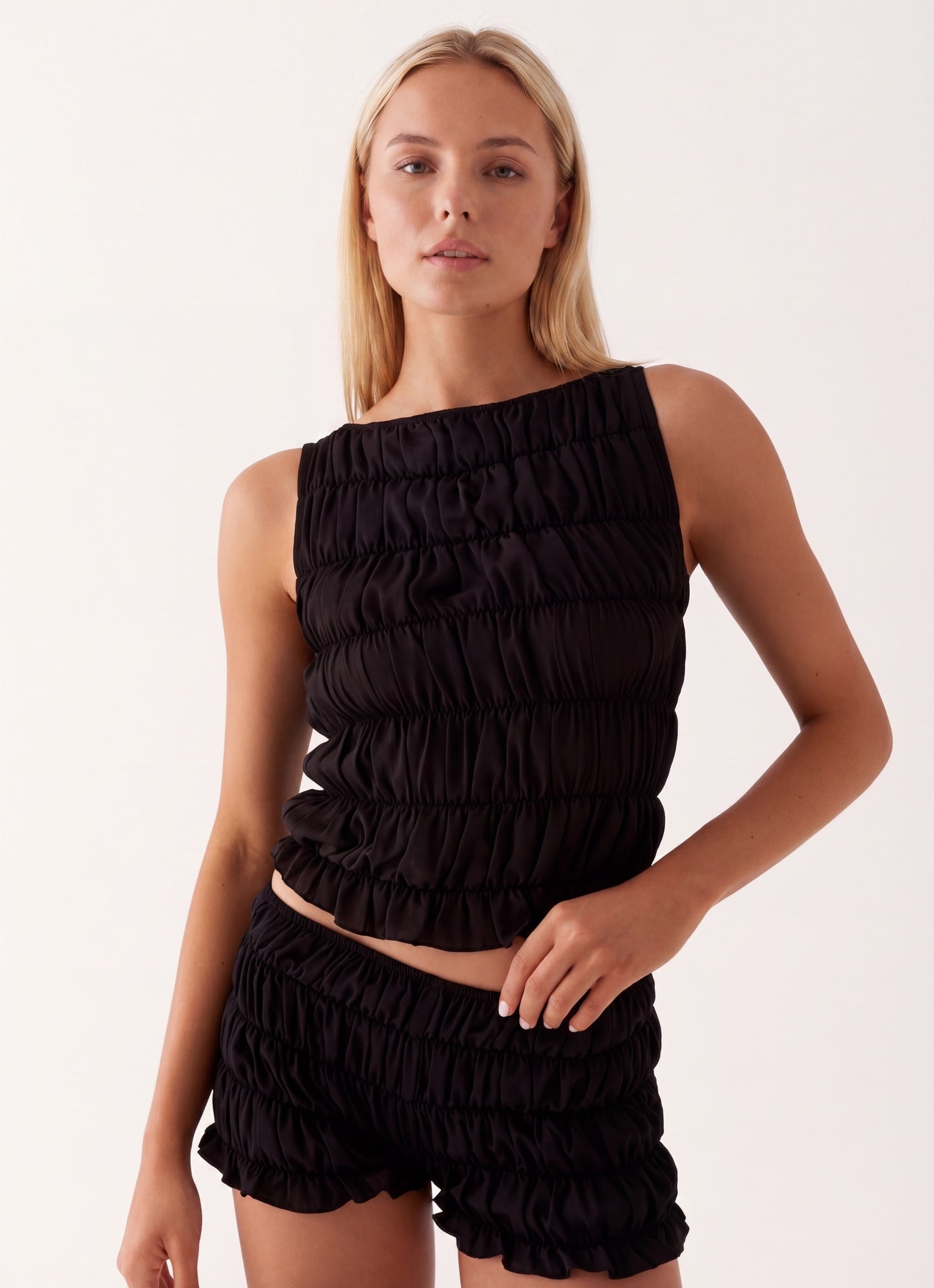 Messina Dames Co-ord Set | Geruched Top & Micro Shorts | Ruffle