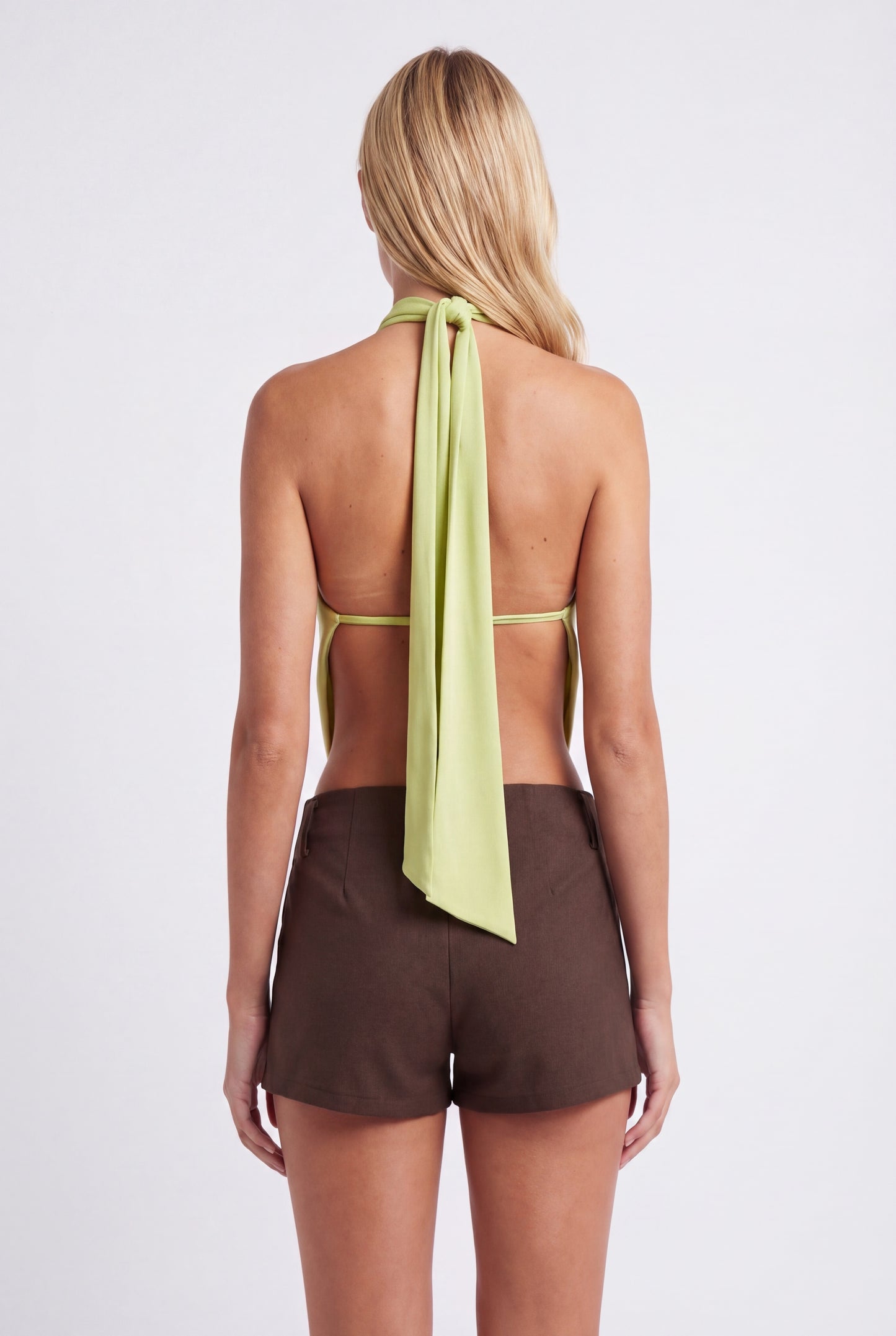 Ernestine Women's Halter Crop Top | Draped | Keyhole Neck | Flower Corsage Detail | Sleeveless