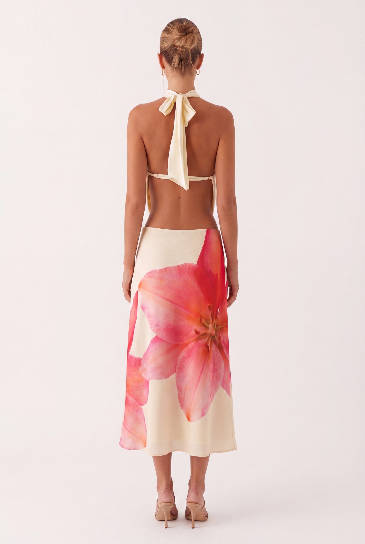 Ernestine Women's Halter Crop Top | Draped | Keyhole Neck | Flower Corsage Detail | Sleeveless