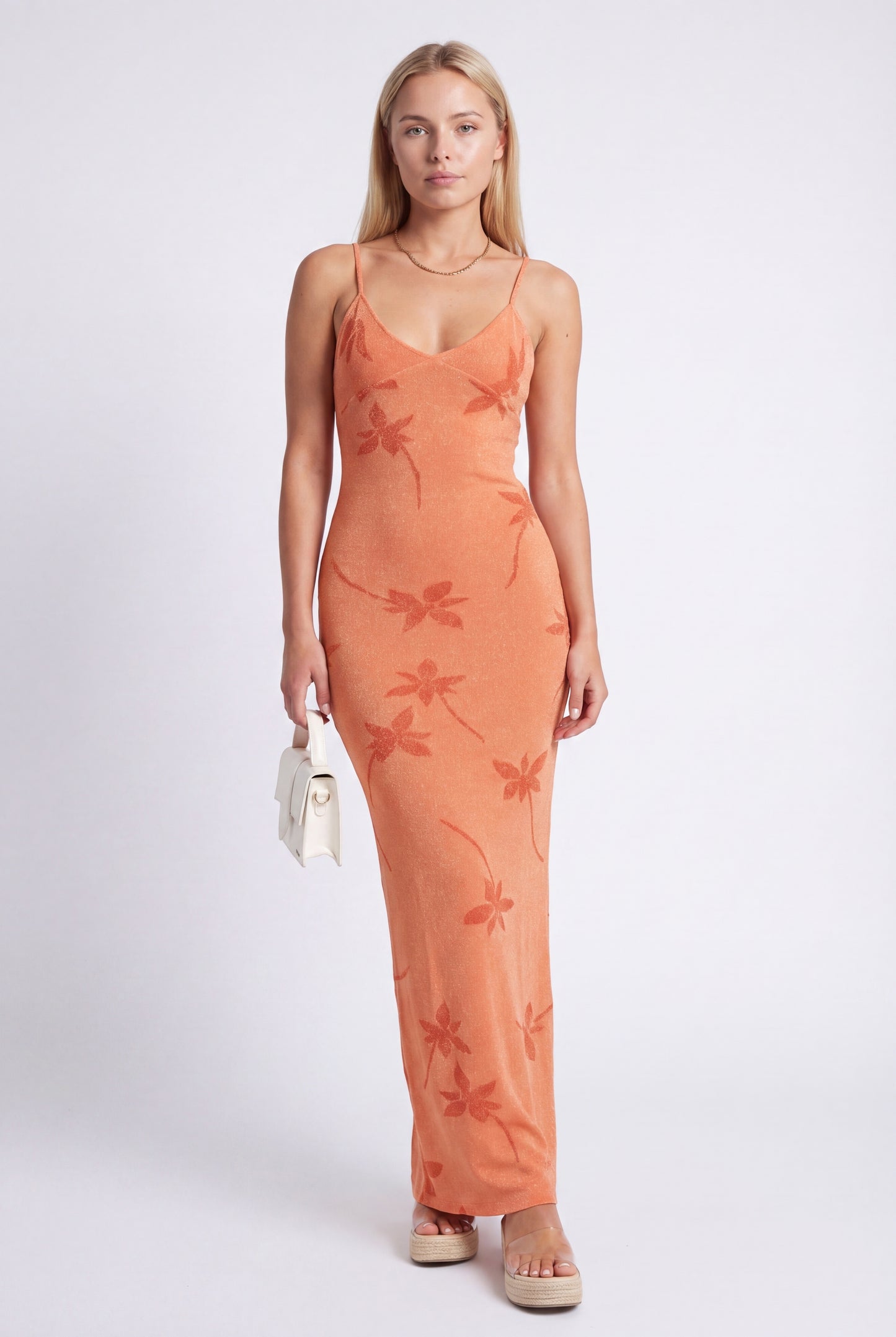 Women's Maxi Dress | Tight | Palm Print Jacquard | Spaghetti Straps