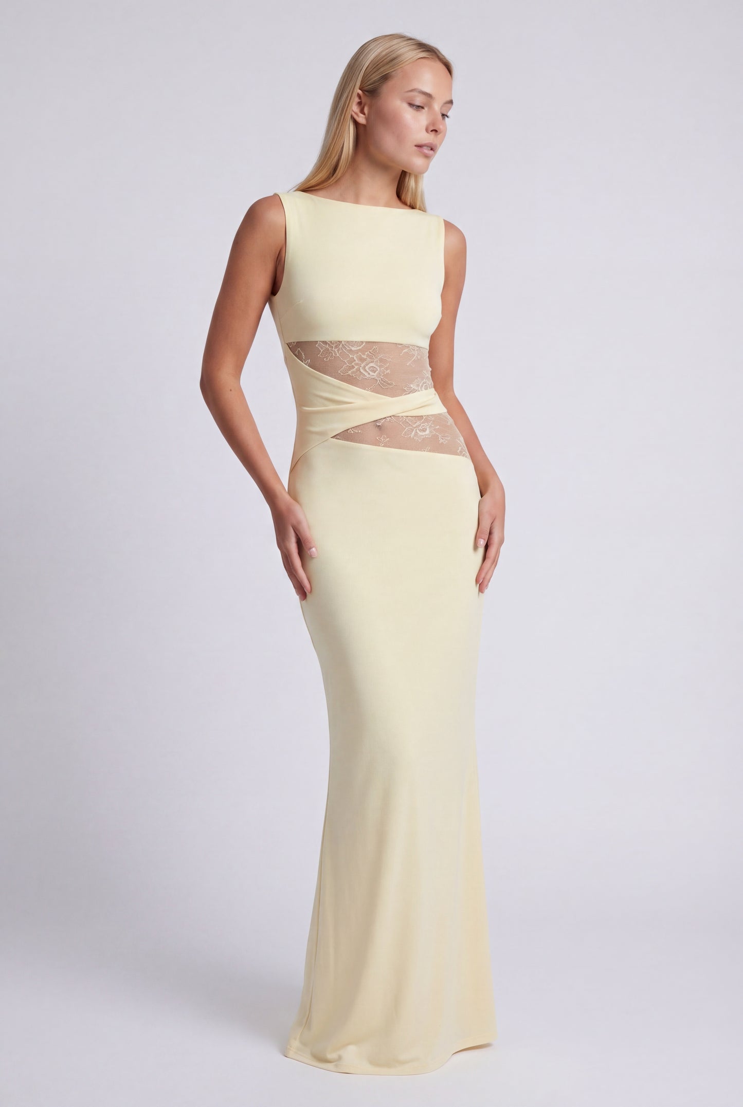 Oriana Maxi Dress | Round Neckline and Lace Waist for Women