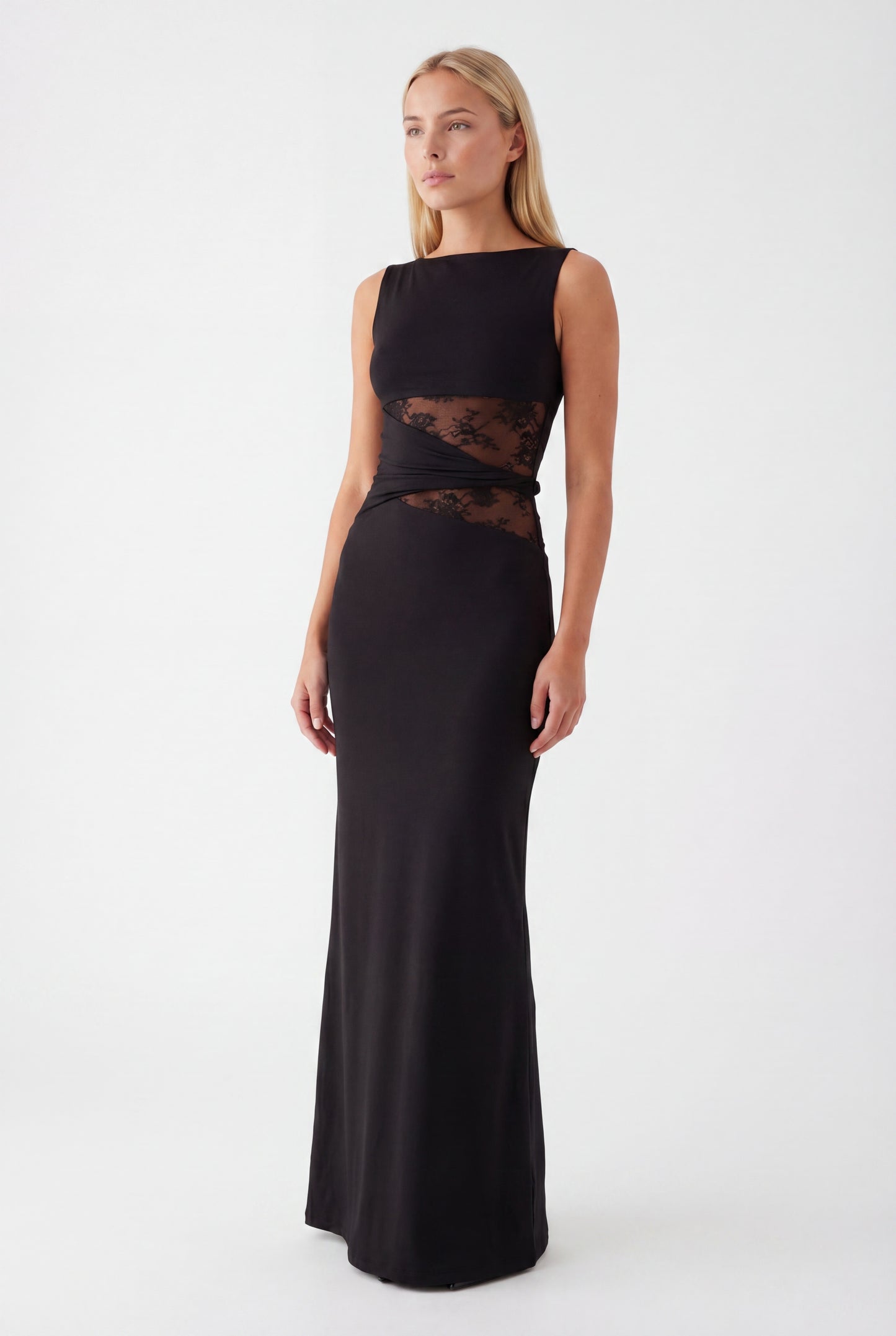 Oriana Maxi Dress | Round Neckline and Lace Waist for Women