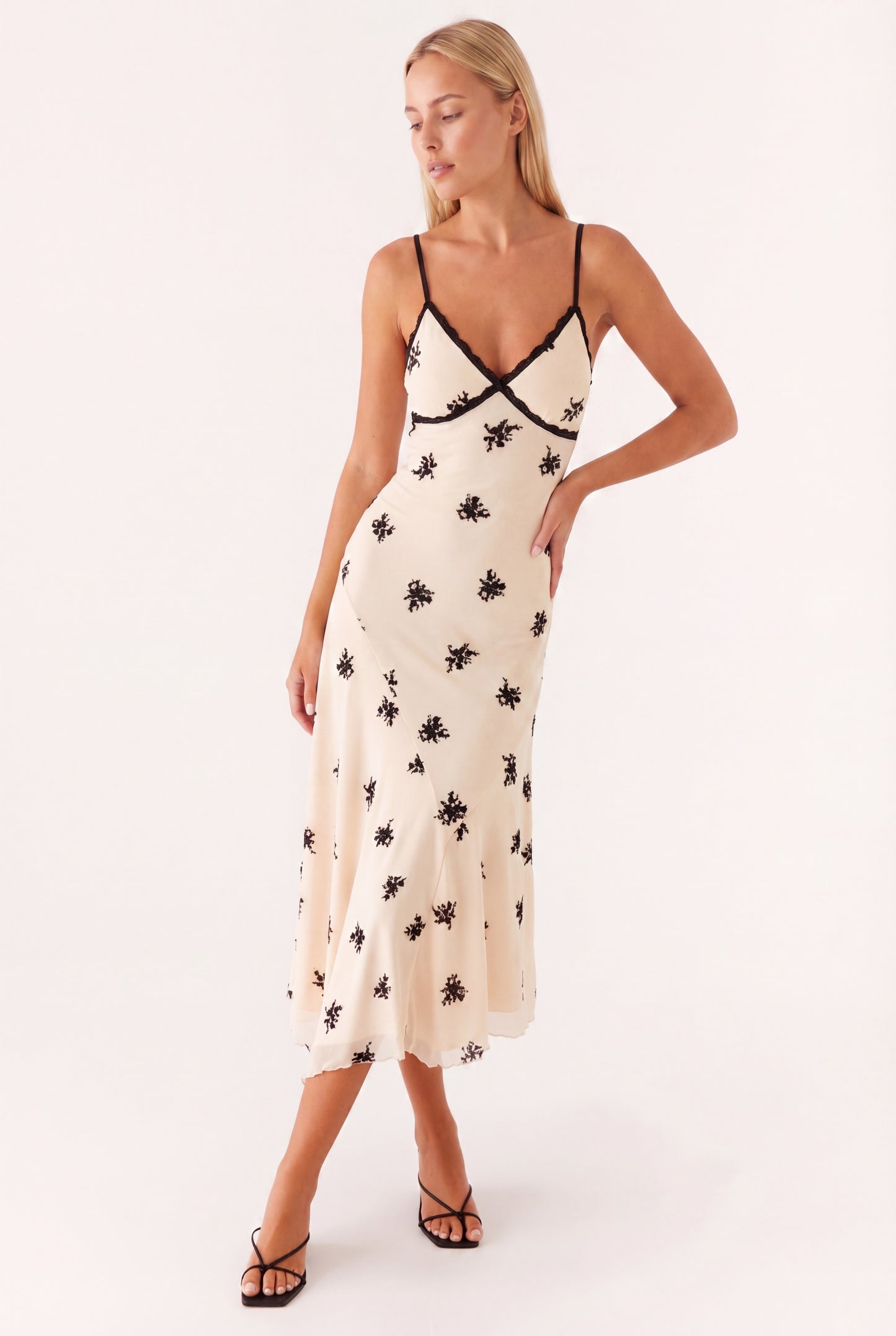 Dress | Midi Length | Spaghetti Straps | Asymmetric Hem