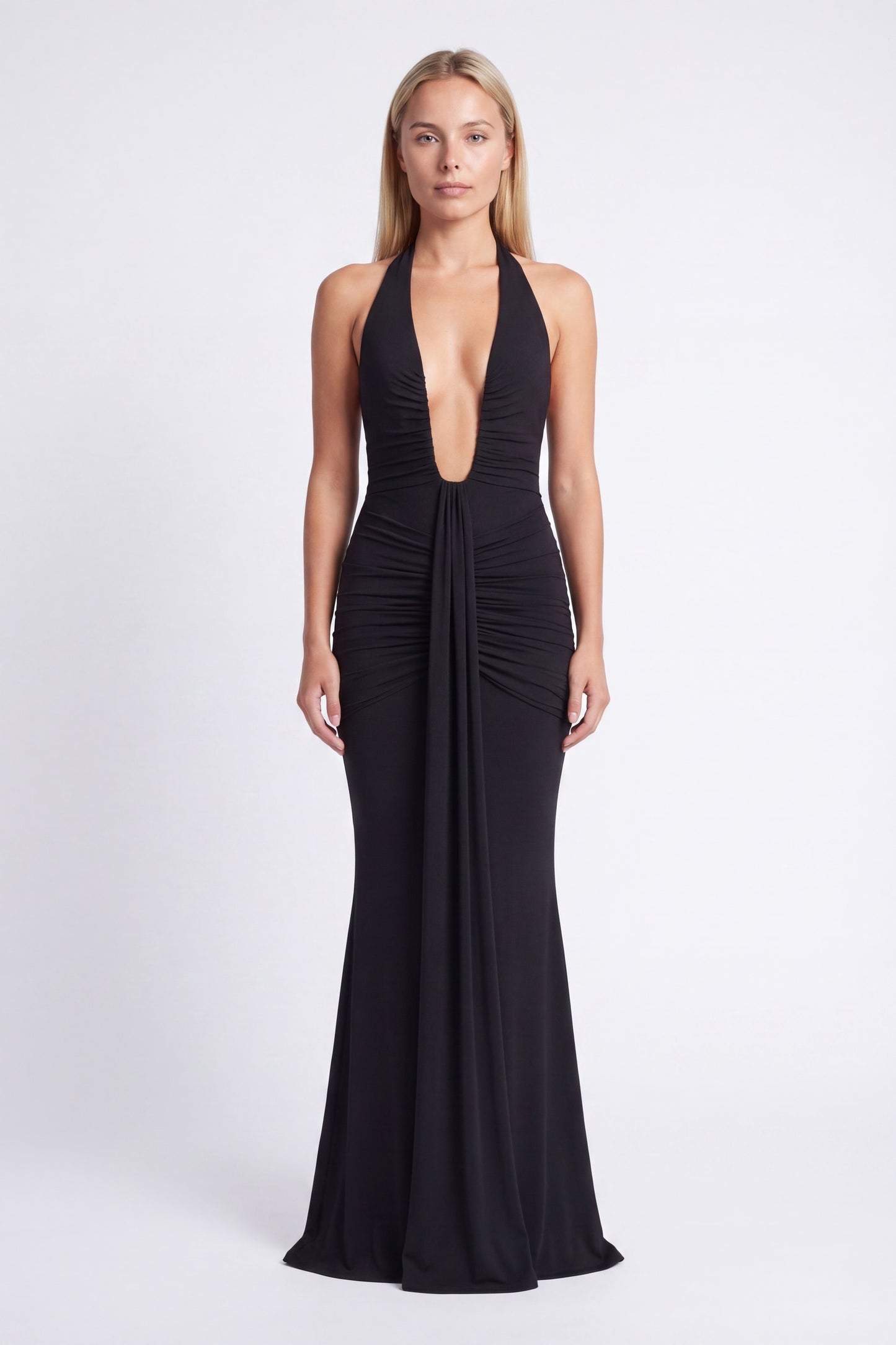 Allegra Jurk | Halternek | Maxi Lengte | Diepe V-Hals