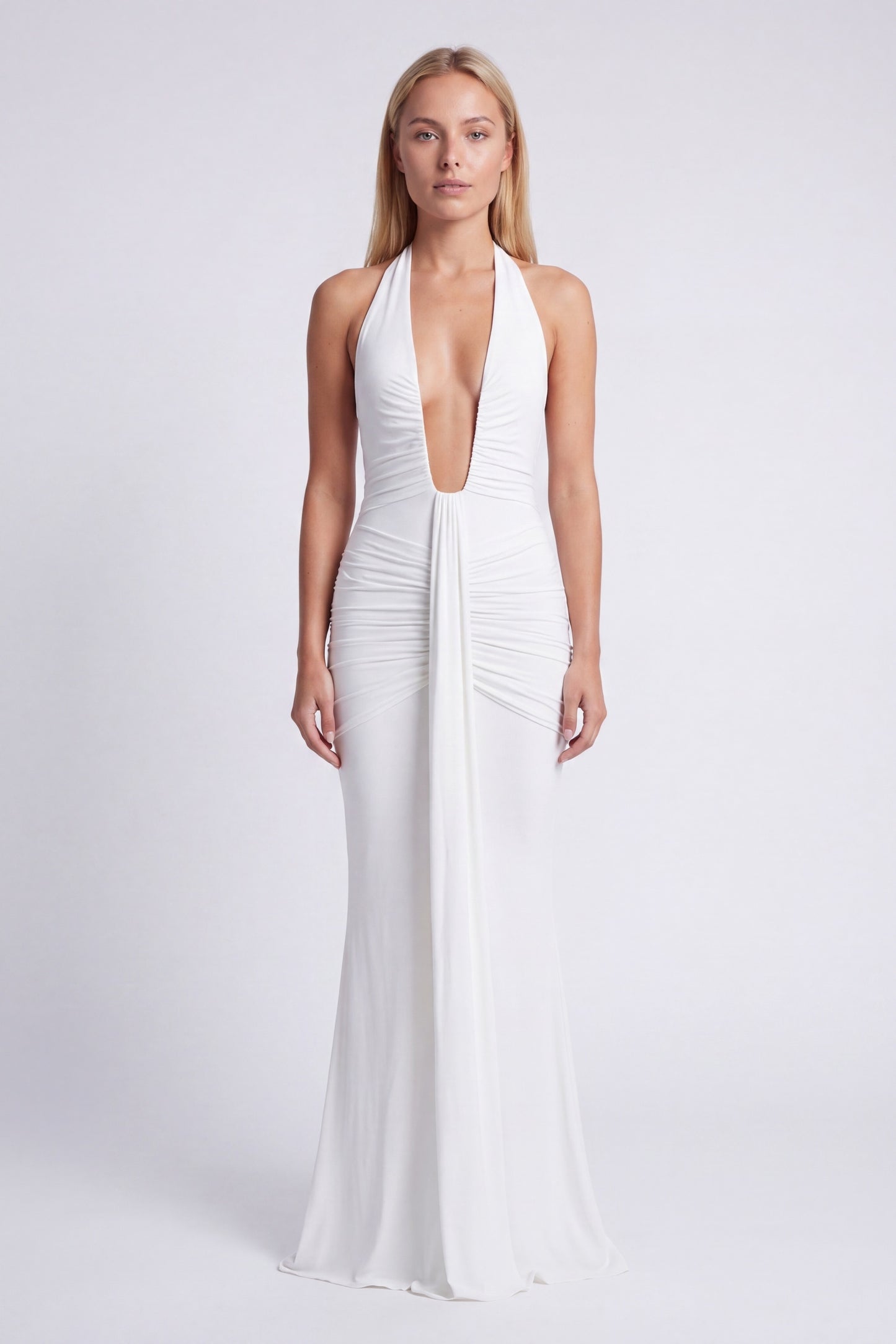 Allegra Jurk | Halternek | Maxi Lengte | Diepe V-Hals