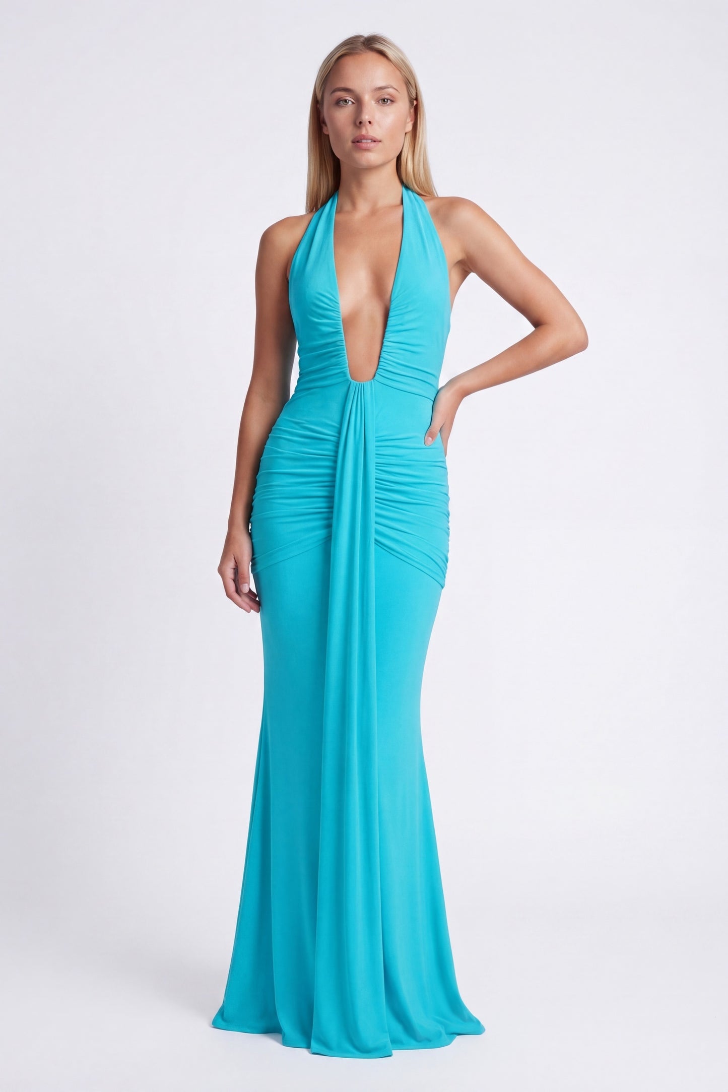 Allegra Jurk | Halternek | Maxi Lengte | Diepe V-Hals