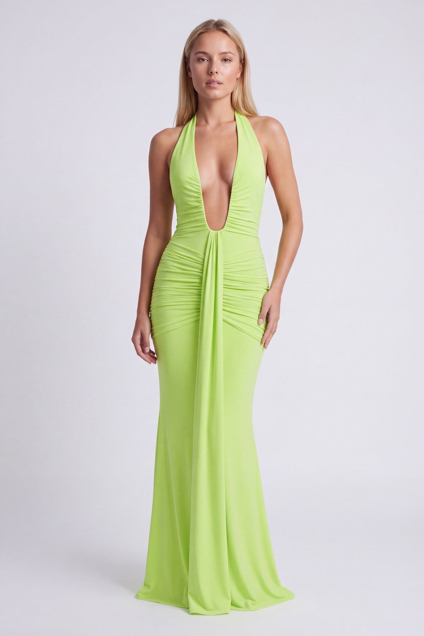 Allegra Jurk | Halternek | Maxi Lengte | Diepe V-Hals