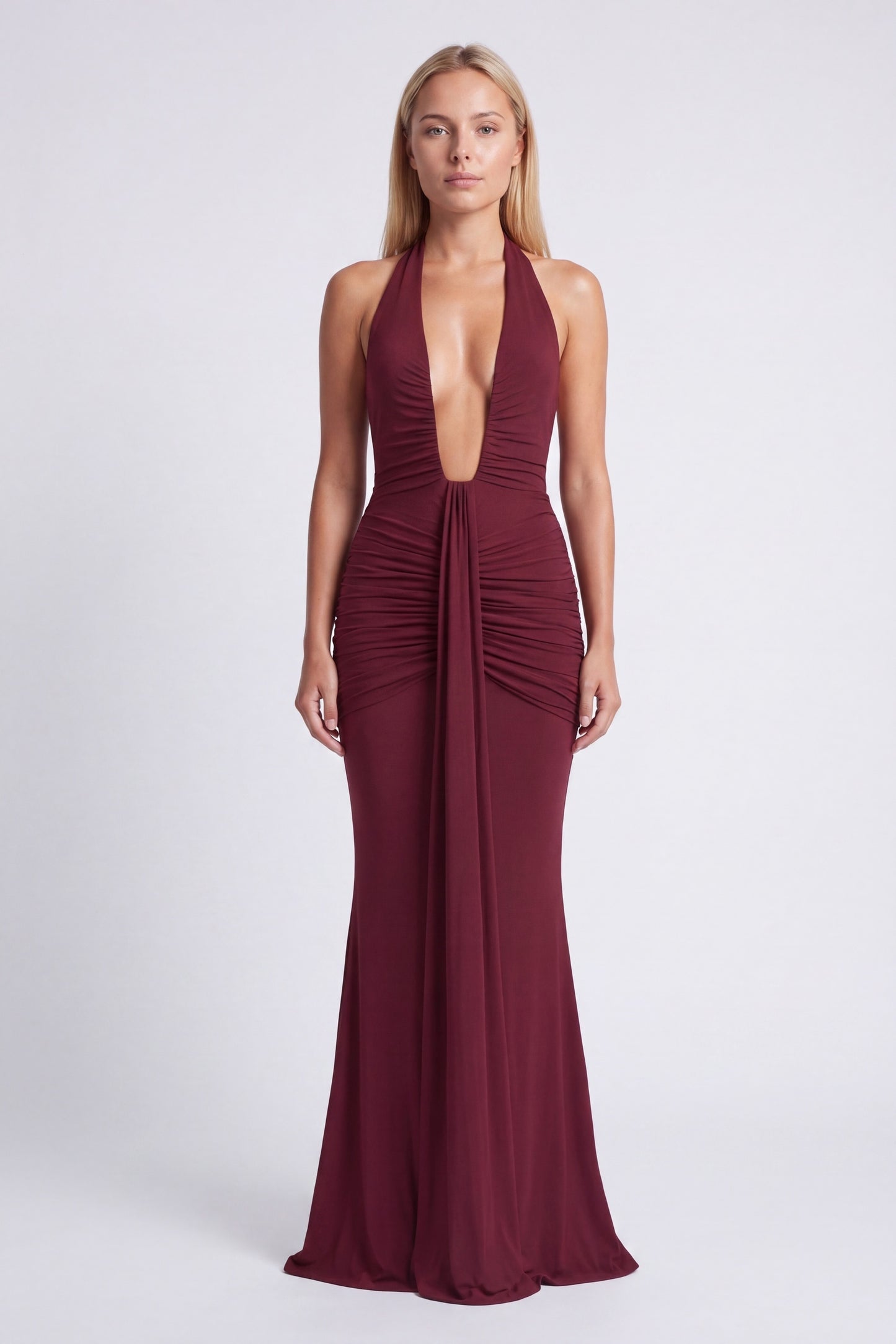 Allegra Jurk | Halternek | Maxi Lengte | Diepe V-Hals