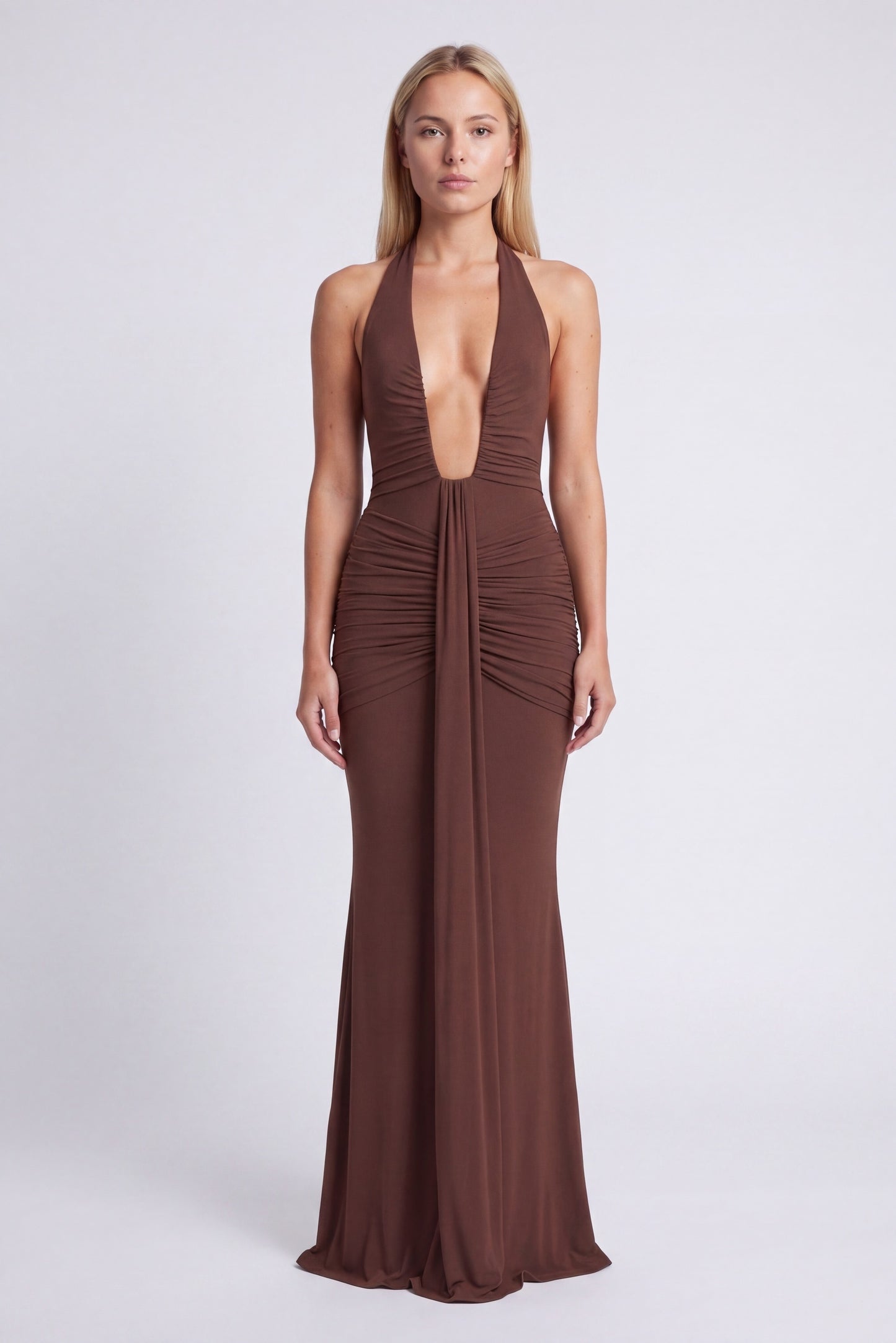 Allegra Jurk | Halternek | Maxi Lengte | Diepe V-Hals
