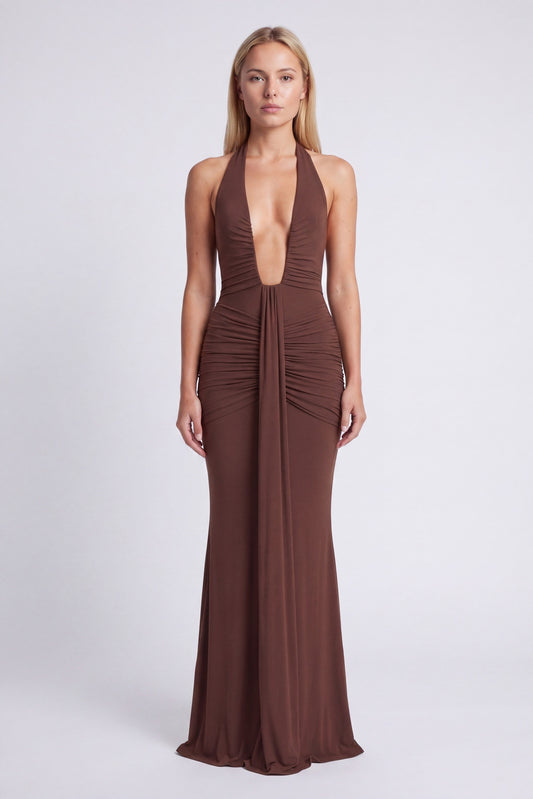 Allegra Jurk | Halternek | Maxi Lengte | Diepe V-Hals