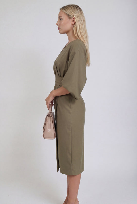 Jurk | Dames | Midi Wikkeljurk | Kimono Mouwen | Tailleceintuur | Split Detail