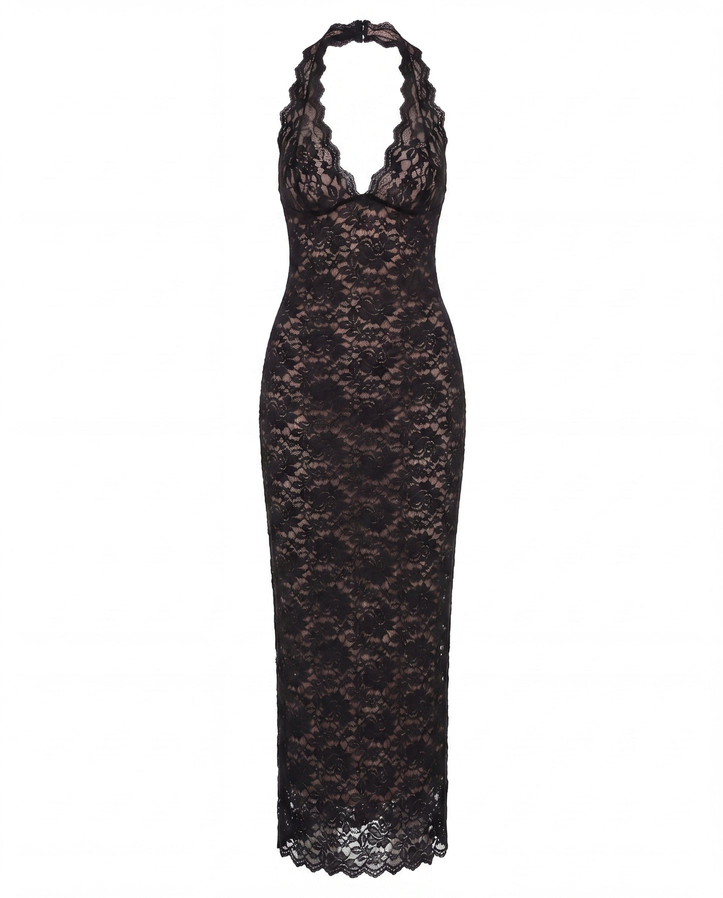 Nynke Women’s Dress | Maxi Length | Halter Neck with Lace Look and Back Split