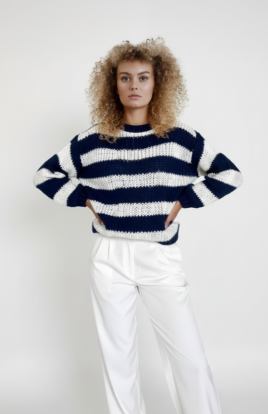 Seline Dames Trui | Gestreept | Grof Gebreid | Relaxte Pasvorm