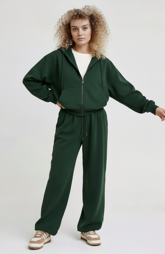Dames Joggingpak | Oversized Hoodie & Wijde Broek | Donkergroen | Comfort Fit