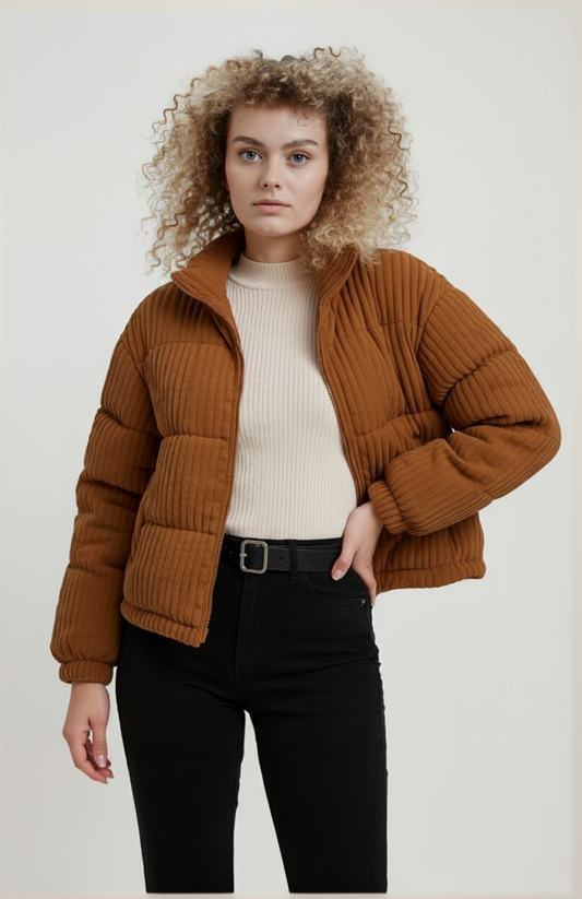 Kiral Dames Pufferjas | Korte Gewatteerde Jas Met Ribstructuur