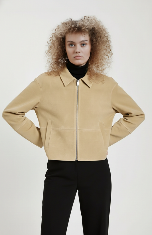 Celestria Dames Cropped Jas | Rechte Snit | Minimalistisch Design | Zilverkleurige Rits