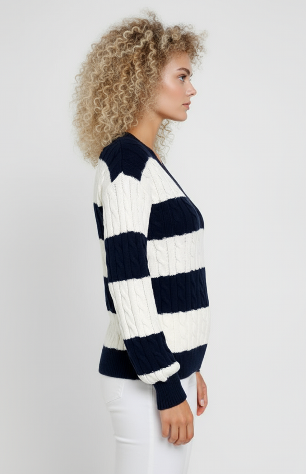 Greta Trui | V-Hals | Kabelpatroon | Brede Strepen | Zacht Comfort