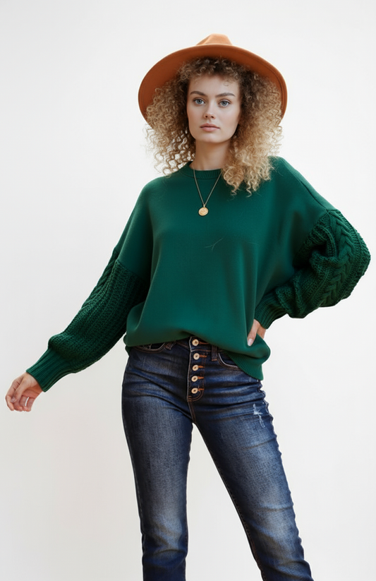 Astra Gebreide Trui Dames | Gevlochten Mouwen Relaxte Pasvorm